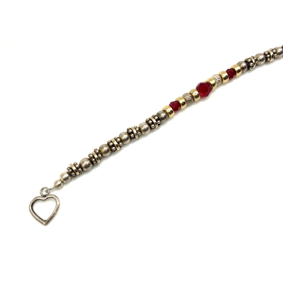 Beaded Sterling Silver Heart Toggle Bracelet w Gold,Silver and Red Crystal Beads - Picture 6 of 9